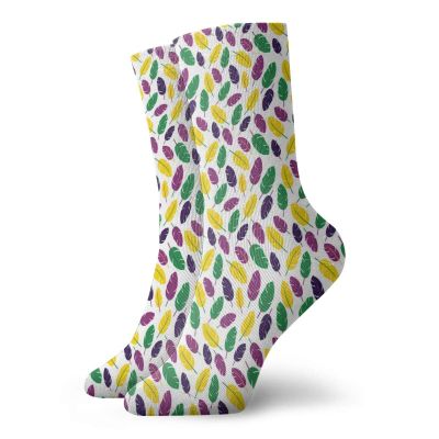 GULTMEE Carnival Funky Colorful Cushion Sport Socks,Vivid Feathers In The Colors Of,Athletic Cushioned Running Performance Crew Socks For Men/Women,Green Dark Magenta Dark Purple Mustard -12 inch