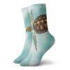 GULTMEE Turtle Funky Colorful Cushion Sport Socks,Cute Baby Turtle Swimming In Abstract,Athletic Cushioned Running Performance Crew Socks For Men/Women,Seafoam Brown Light Coffee -12 inch view 1