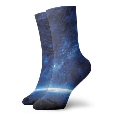GULTMEE Fashion Compression Socks,Earth View At Night From Space Atmosphere Stars Fantastic Cosmic Galaxy Nebula,Performance Polyester Cushioned Athletic Crew Socks for Running,Athletic, -12 inch