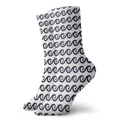 GULTMEE Geometric Fashion Compression Socks,Curlicue Wavy Ocean Aquatic Travel Cruise Maritime,Performance Polyester Cushioned Athletic Crew Socks for Running,Athletic,Dark Blue White -12 inch