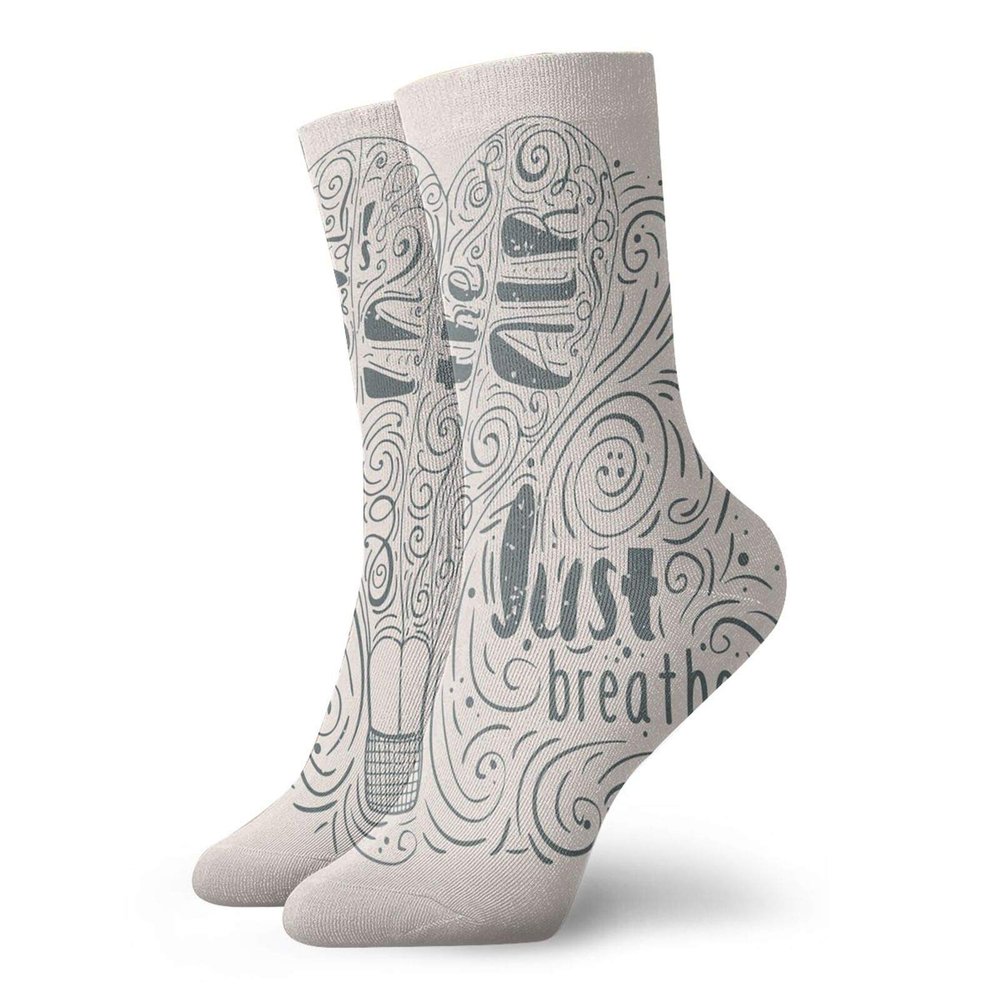 GULTMEE Just Breathe Funky Colorful Cushion Sport Socks,Love Is In The Air With,Athletic Cushioned Running Performance Crew Socks For Men/Women,Sage Green Beige -12 inch