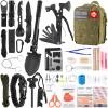 Emergency Survival Kit and First Aid Kit, 142Pcs Professional Survival Gear and Supplies Equipment with Molle Pouch, Gift for Christmas Men Dad Husband Camping Hiking Hunting Outdoor Adventure (Green view 1