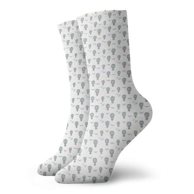 GULTMEE Doodle Funny Compression Socks Women and Men,Hot Air Balloons Flying Through The Sky With Birds,Best for Circulation,Running,Athletic,Nurse,Travel,Almond Green And Dark Lavender -12 inch