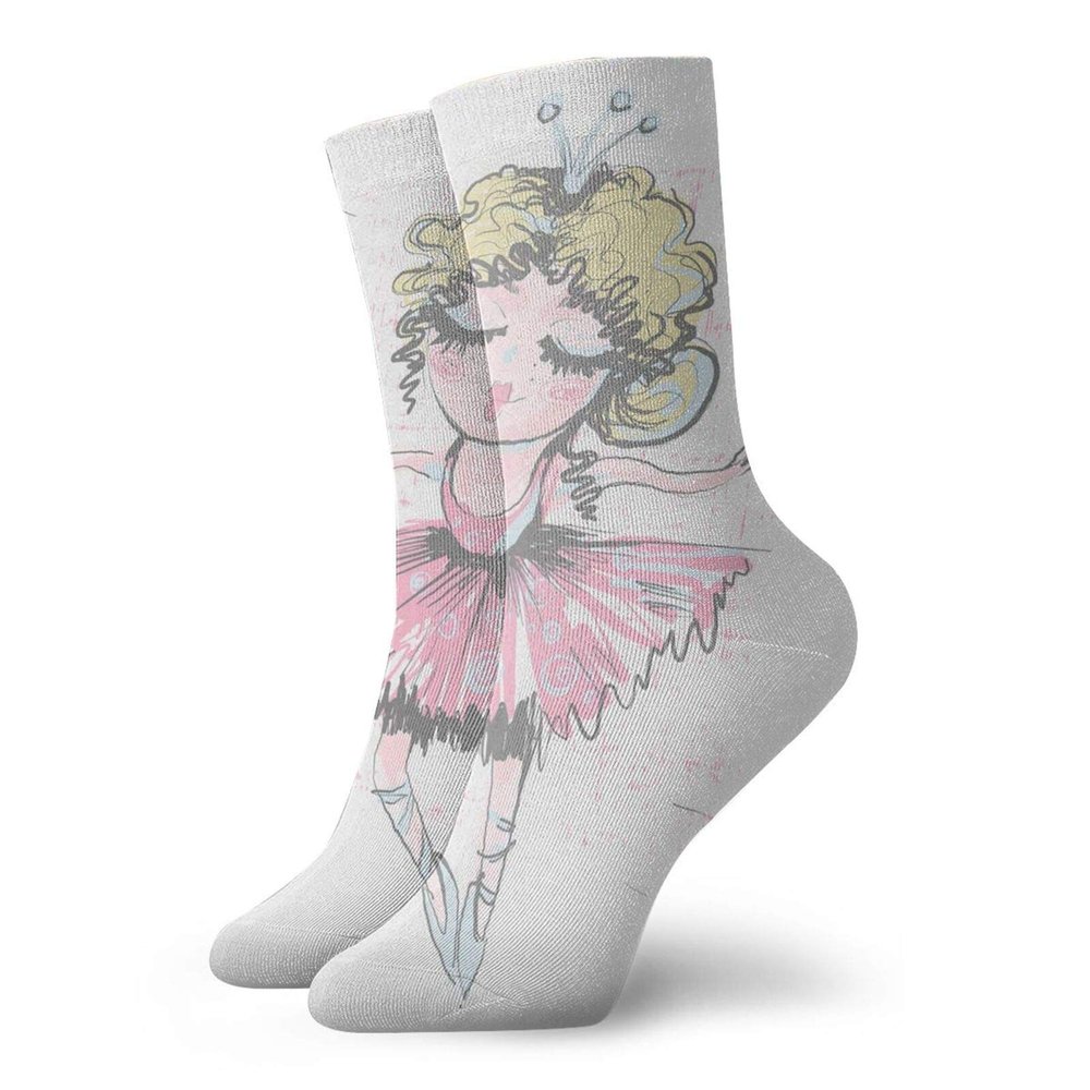 Ballerina Funny Compression Socks Women and Men,Curly Blonde Haired Cute Dancer Girl Pencil Drawing In Muted Tones Funny Doodle,Best for Circulation,Running,Athletic,Nurse,Travel,Multicolor -12 inch