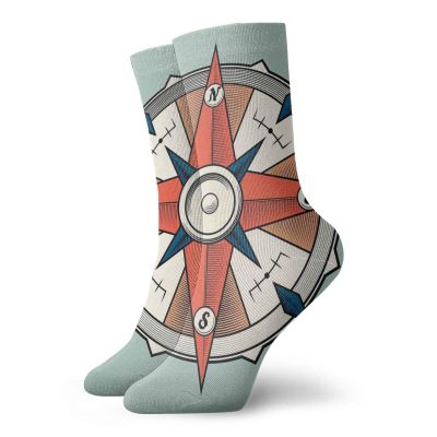 Arrow Funny Compression Socks Women and Men,Compass Illustration Arrows Cartography Journey Path Always North,Best for Circulation,Running,Athletic,Nurse,Travel,Turquoise Light Orange Blue -12 inch