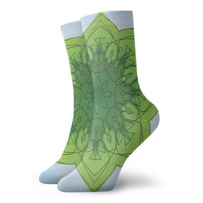 GULTMEE Green Mandala Fashion Compression Socks,Sketch Style Asian Flower Pastel Colored,Performance Polyester Cushioned Athletic Crew Socks for Running,Athletic,Baby Blue Green Lime Green -12 inch