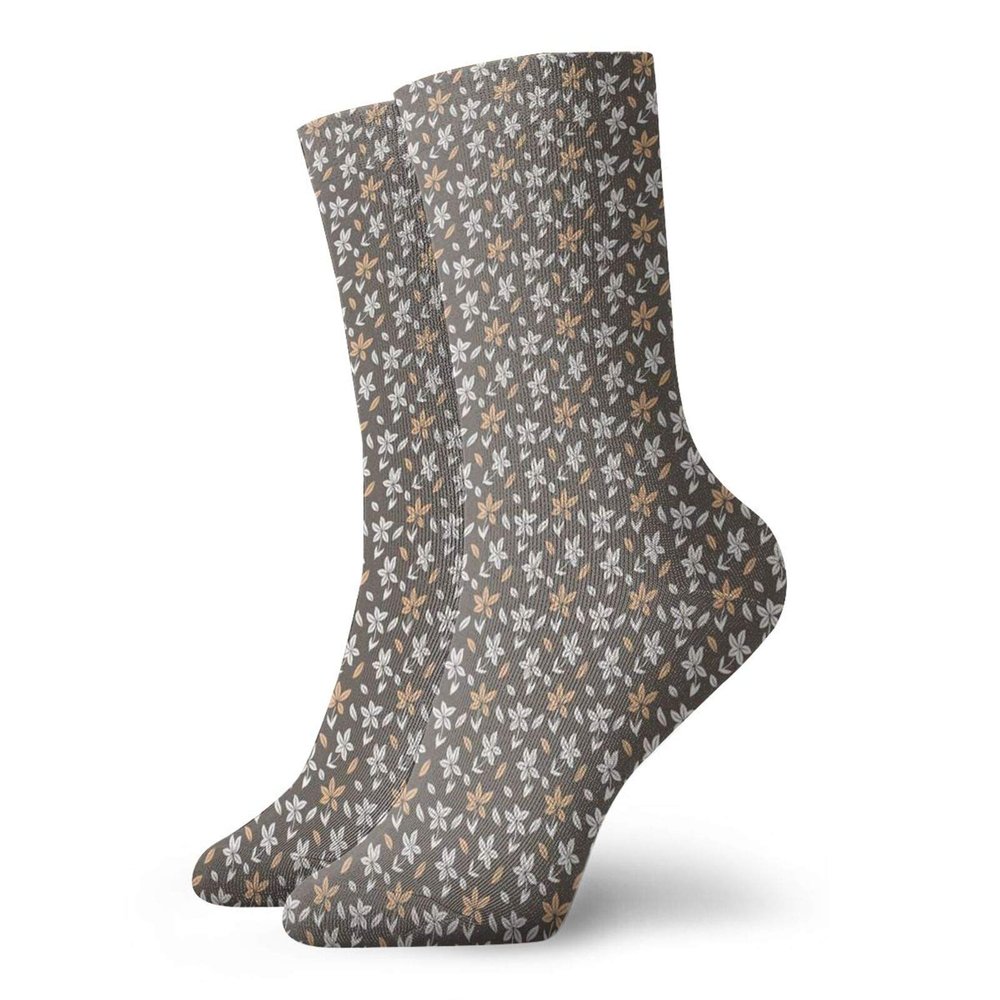 Floral Fashion Compression Socks,Romantic Autumn Season Flower Falling Petals Artistic Retro,Performance Polyester Cushioned Athletic Crew Socks for Running,Athletic,Orange White Umber -12 inch
