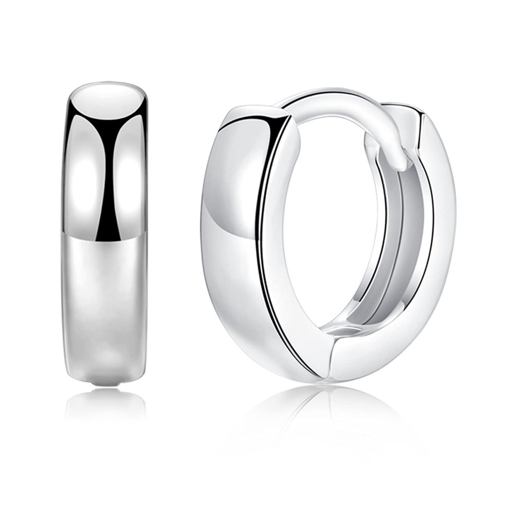 1 Pairs Small Hoop Earrings for Women Men, Sterling Silver Post Sleeper Cartilage Huggie Earring Set, 3mm in Width, Diameter in 10mm