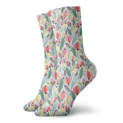 Leaf Funny Compression Socks Women and Men,Floral Pattern With Poppies In Hand Painted Style Spring Nature Inspired Blossoms,Best for Circulation,Running,Athletic,Nurse,Travel,Multicolor -12 inch