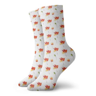 GULTMEE Watercolor Flowers Fashion Compression Socks,Pastel Meadow Poppy Idyllic Rural Buds,Performance Polyester Cushioned Athletic Crew Socks for Running,Athletic,Vermilion Yellow Green -12 inch