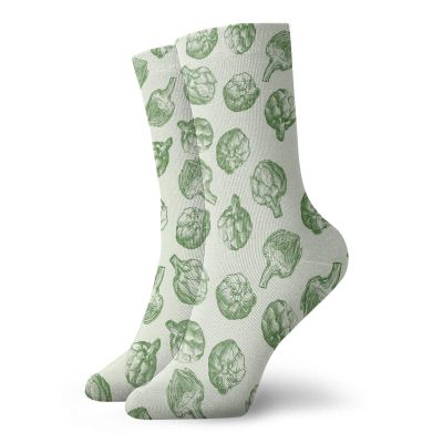 Artichoke Fashion Compression Socks,Fresh And Green Artichokes Hand Drawn Nature Agriculture Harvest,Performance Polyester Cushioned Athletic Crew Socks for Running,Athletic,Fern Green -12 inch