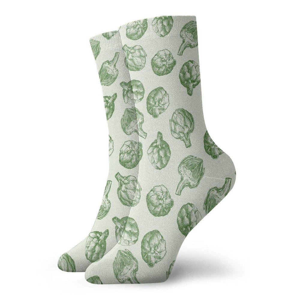 Artichoke Fashion Compression Socks,Fresh And Green Artichokes Hand Drawn Nature Agriculture Harvest,Performance Polyester Cushioned Athletic Crew Socks for Running,Athletic,Fern Green -12 inch