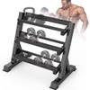 THERUN 1100lbs Adjustable 3 Tier Dumbbell Rack Stand, Hex dumbbells Hand Weights Rack Dumbbell Holder Home Gym Storage Organizer, Reverse Install Available (Rack Only) view 1