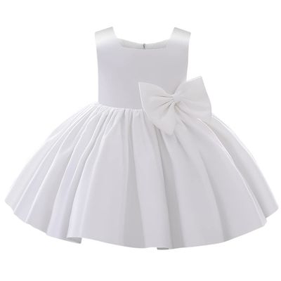 OBEEII Infant Baby Girls Bowknot Pageant Dress Toddler Christening Princess Birthday Wedding Prom Tutu Dress Formal Satin Flower Girl Dress Cute Baptism Photoshoot Outfit White 6-7 Years