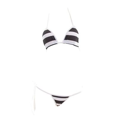 Women Halter neck Triangle Bikini Sets Micro Bikini Mini Bra Top T back G String Thong Bottom Strappy Tie Side Underwear Two Piece Swimsuit Sexy Swimwear Brazilian Beach Bathing Suit Black+White