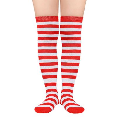 Zando Womens Long Knee High Socks Thigh High Leg Warmers Thigh Long Stockings Striped High Knee Socks Over Knee Leg Warmers Up to The Knee Socks Halloween Socks Thigh Highs Red & White Stripes