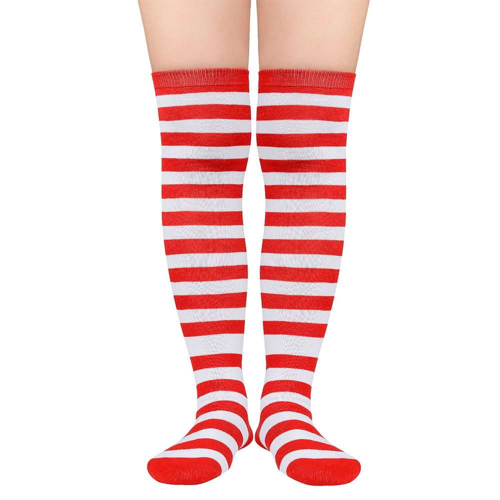 Zando Womens Long Knee High Socks Thigh High Leg Warmers Thigh Long Stockings Striped High Knee Socks Over Knee Leg Warmers Up to The Knee Socks Halloween Socks Thigh Highs Red & White Stripes