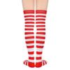 Zando Womens Long Knee High Socks Thigh High Leg Warmers Thigh Long Stockings Striped High Knee Socks Over Knee Leg Warmers Up to The Knee Socks Halloween Socks Thigh Highs Red & White Stripes view 2