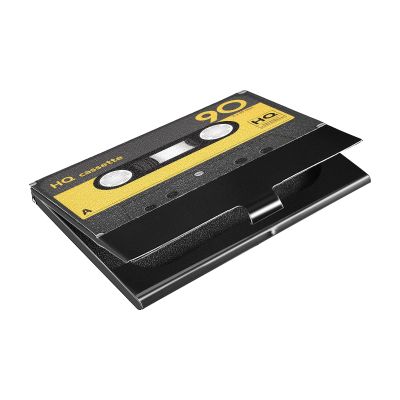 ALAZA Audio Cassette Tape Music Business Card Holder Leather, Stainless Steel Slim Pocket Wallet Business Card Carrier Case Holder