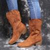 Bcshiye Women's Embroidery Western Boot Round Toe Side Zipper Slip On Short Ankle Boots Chunky Low Heel Mid-Calf Boots view 2