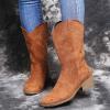 Bcshiye Women's Embroidery Western Boot Round Toe Side Zipper Slip On Short Ankle Boots Chunky Low Heel Mid-Calf Boots view 3