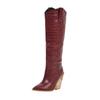 Bcshiye Women's Pointed Toe Western Boot Snakeskin Knee High Boots Chunky High Heel Leather Riding Cowboy Boots