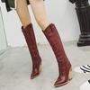 Bcshiye Women's Pointed Toe Western Boot Snakeskin Knee High Boots Chunky High Heel Leather Riding Cowboy Boots view 3