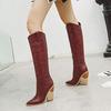 Bcshiye Women's Pointed Toe Western Boot Snakeskin Knee High Boots Chunky High Heel Leather Riding Cowboy Boots view 4