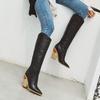 Bcshiye Women's Pointed Toe Western Boot Snakeskin Knee High Boots Chunky High Heel Leather Riding Cowboy Boots view 2