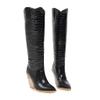 Bcshiye Women's Pointed Toe Western Boot Snakeskin Knee High Boots Chunky High Heel Leather Riding Cowboy Boots view 3