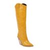Bcshiye Women's Pointed Toe Western Boot Snakeskin Knee High Boots Chunky High Heel Leather Riding Cowboy Boots view 4
