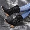Bcshiye Women's Embroidery Western Boot Round Toe Side Zipper Slip On Short Ankle Boots Chunky Low Heel Mid-Calf Boots view 2