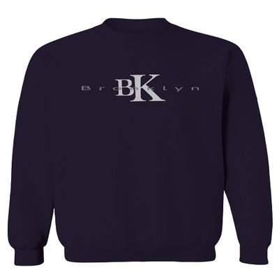 0407. Street Wear BK Brooklyn NY NYC New York Fonts Men's Crewneck Sweatshirt (Navy Small)