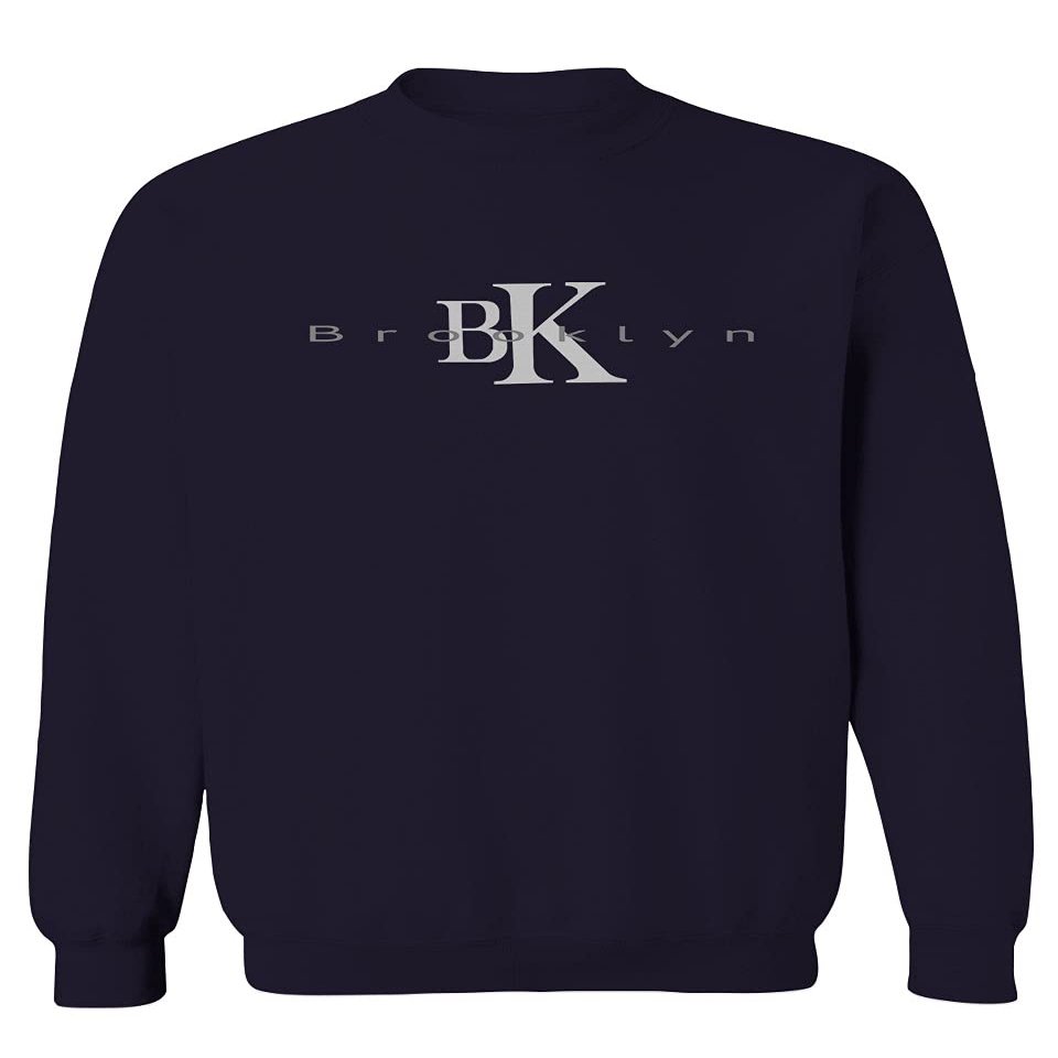 0407. Street Wear BK Brooklyn NY NYC New York Fonts Men's Crewneck Sweatshirt (Navy Small)