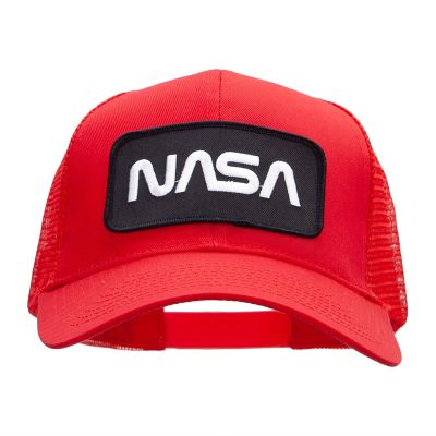 NASA Black and White Logo Embroidered Patched Mesh Back Cap - Red OSFM