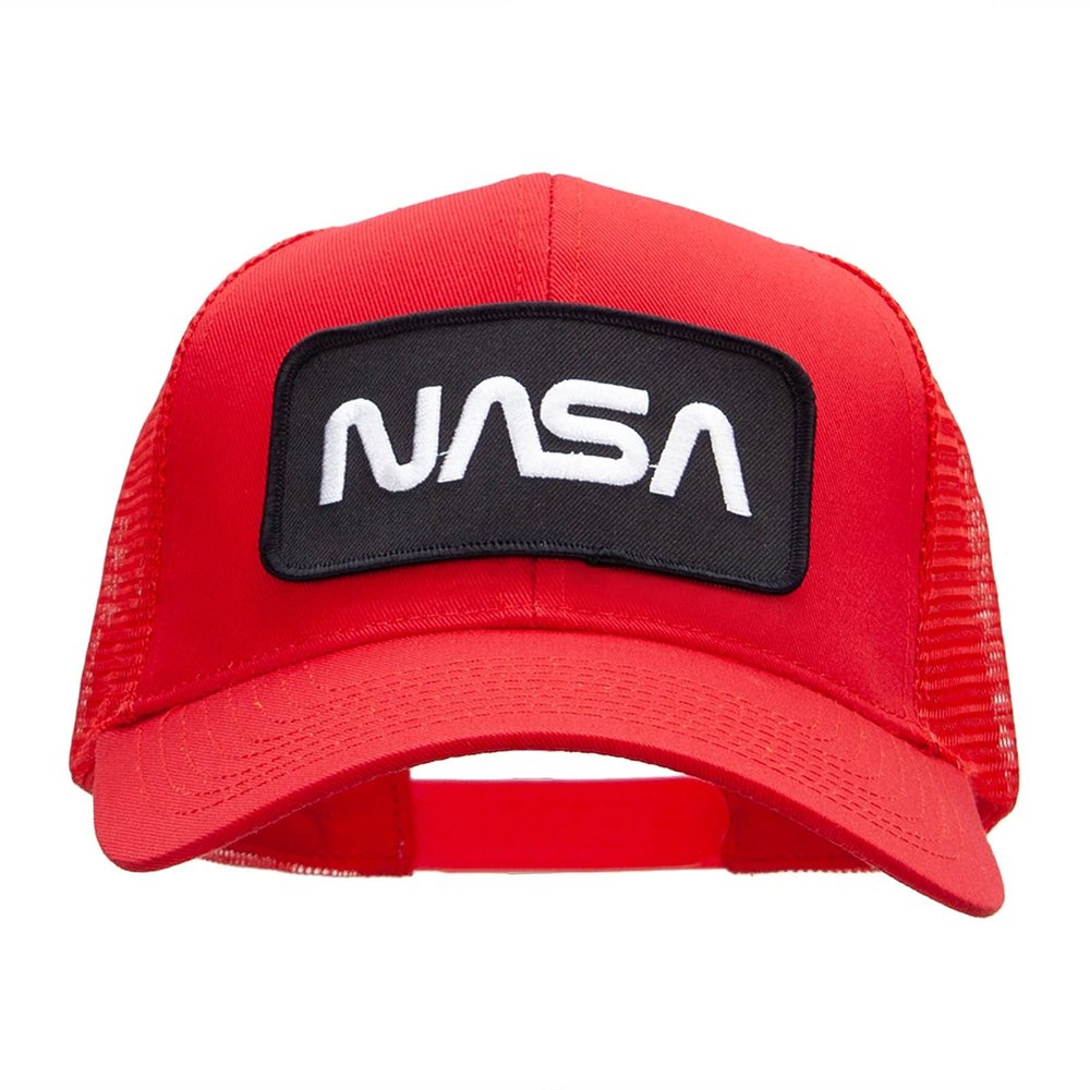 NASA Black and White Logo Embroidered Patched Mesh Back Cap - Red OSFM