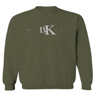 0407. Street Wear BK Brooklyn NY NYC New York Fonts Men's Crewneck Sweatshirt (Olive, Small)