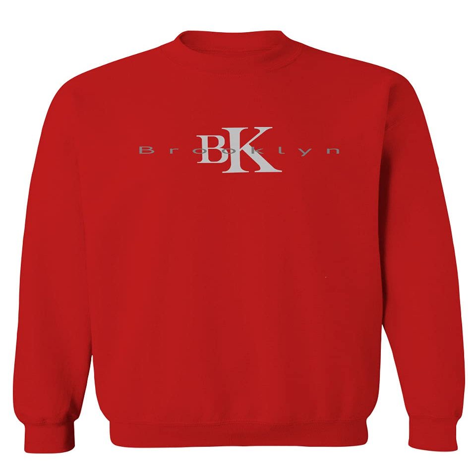 0407. Street Wear BK Brooklyn NY NYC New York Fonts Men's Crewneck Sweatshirt (Red, Small)