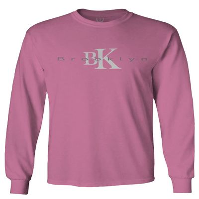 0407. Street Wear BK Brooklyn NY NYC New York Fonts Men's Long Sleeve t Shirt (Pink Large)