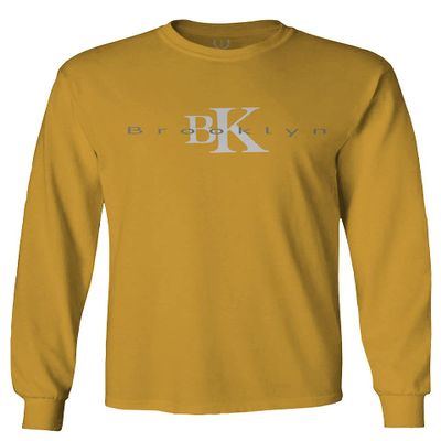 0407. Street Wear BK Brooklyn NY NYC New York Fonts Men's Long Sleeve t Shirt (Gold X-Large)