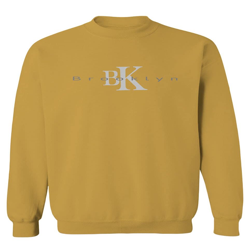 0407. Street Wear BK Brooklyn NY NYC New York Fonts Men's Crewneck Sweatshirt (Gold Small)