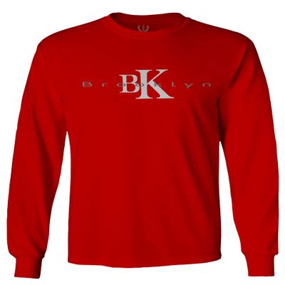 0407. Street Wear BK Brooklyn NY NYC New York Fonts Men's Long Sleeve t Shirt (Red, X-Large)