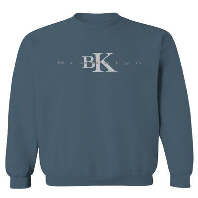 0407. Street Wear BK Brooklyn NY NYC New York Fonts Men's Crewneck Sweatshirt (Indigo Blue Medium)