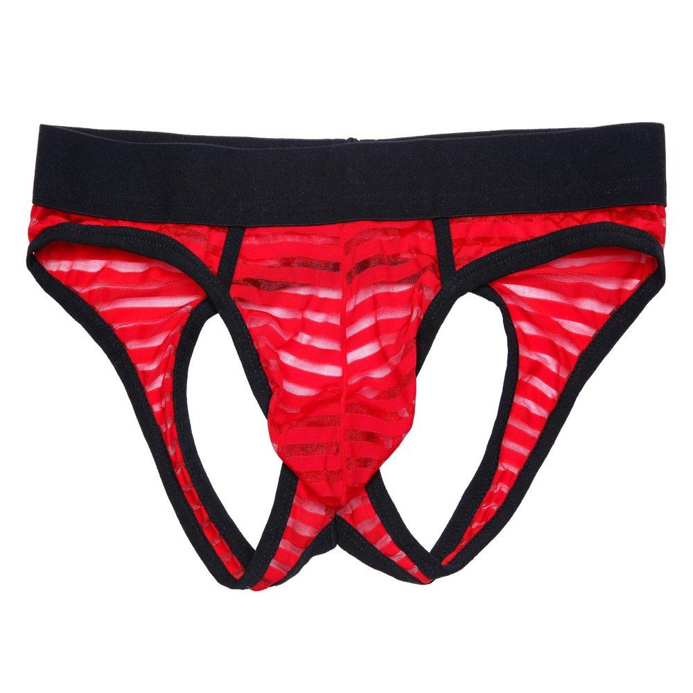 4UFIT Men's Semi-Transparent Jockstrap Thong Underwear T-Back Thong G-String Underpants Red