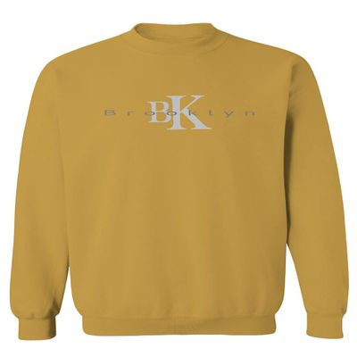 0407. Street Wear BK Brooklyn NY NYC New York Fonts Men's Crewneck Sweatshirt (Gold Medium)