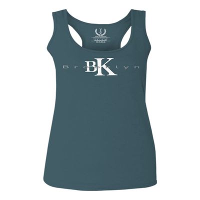 0407. Street Wear BK Brooklyn NY NYC New York Fonts Women's Tank Top Racerback (Indigo Blue X Small)