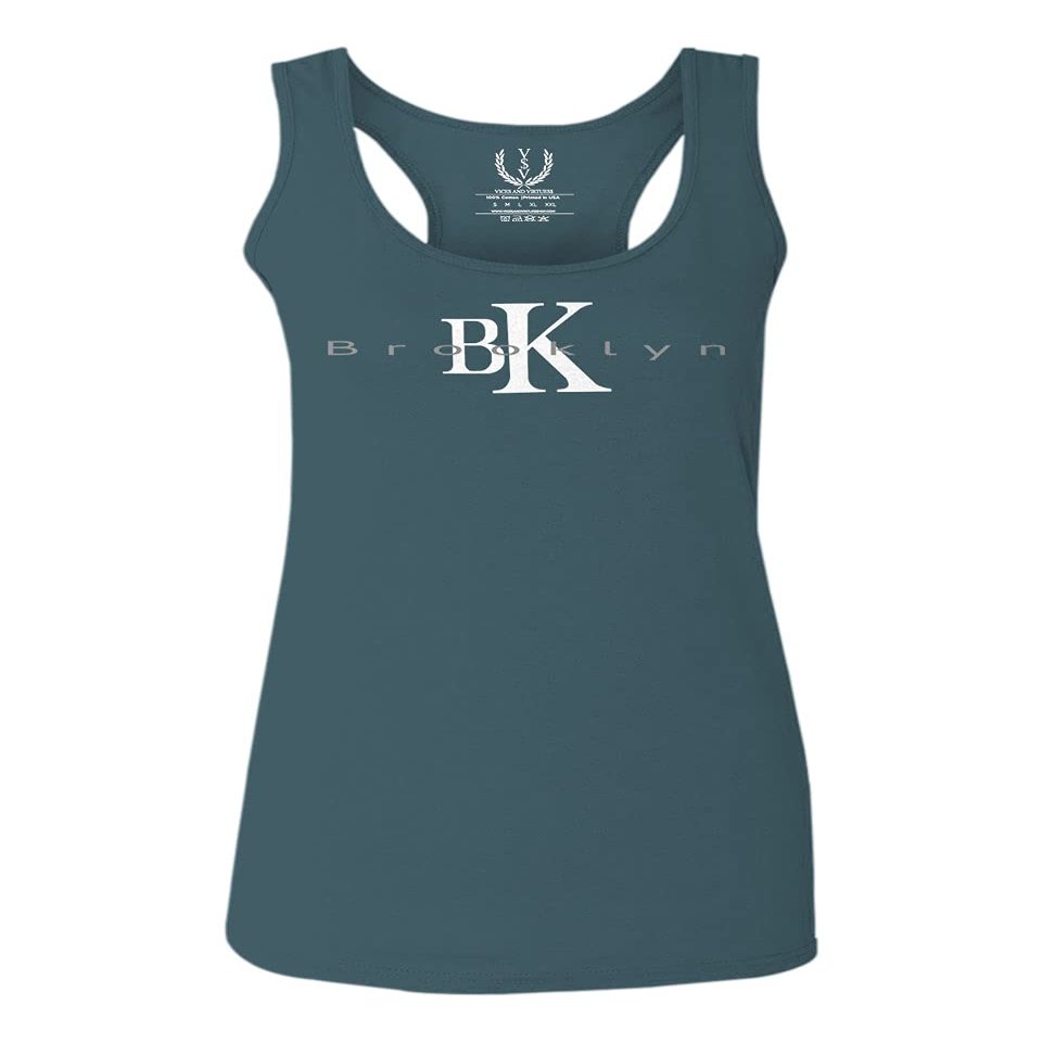 0407. Street Wear BK Brooklyn NY NYC New York Fonts Women's Tank Top Racerback (Indigo Blue X Small)