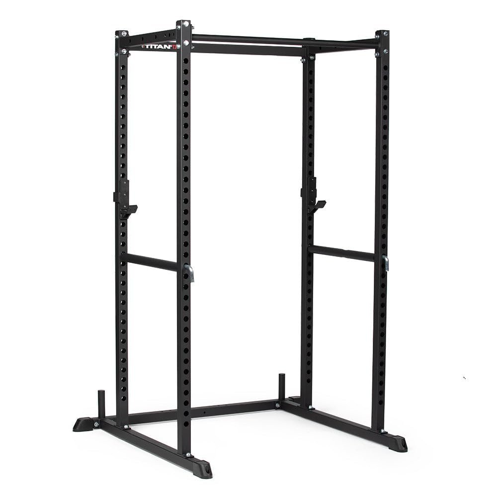 Titan Fitness T-2 Series Tall 83" Black Power Rack, 850 LB Rackable Capacity, Skinny Pull Up Bar, Pin and Pipe Safeties, Standard J-Hooks, for Home Garage Gym Weightlifting and Strength Training