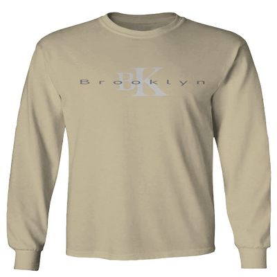 0407. Street Wear BK Brooklyn NY NYC New York Fonts Men's Long Sleeve t Shirt (Beige X-Large)