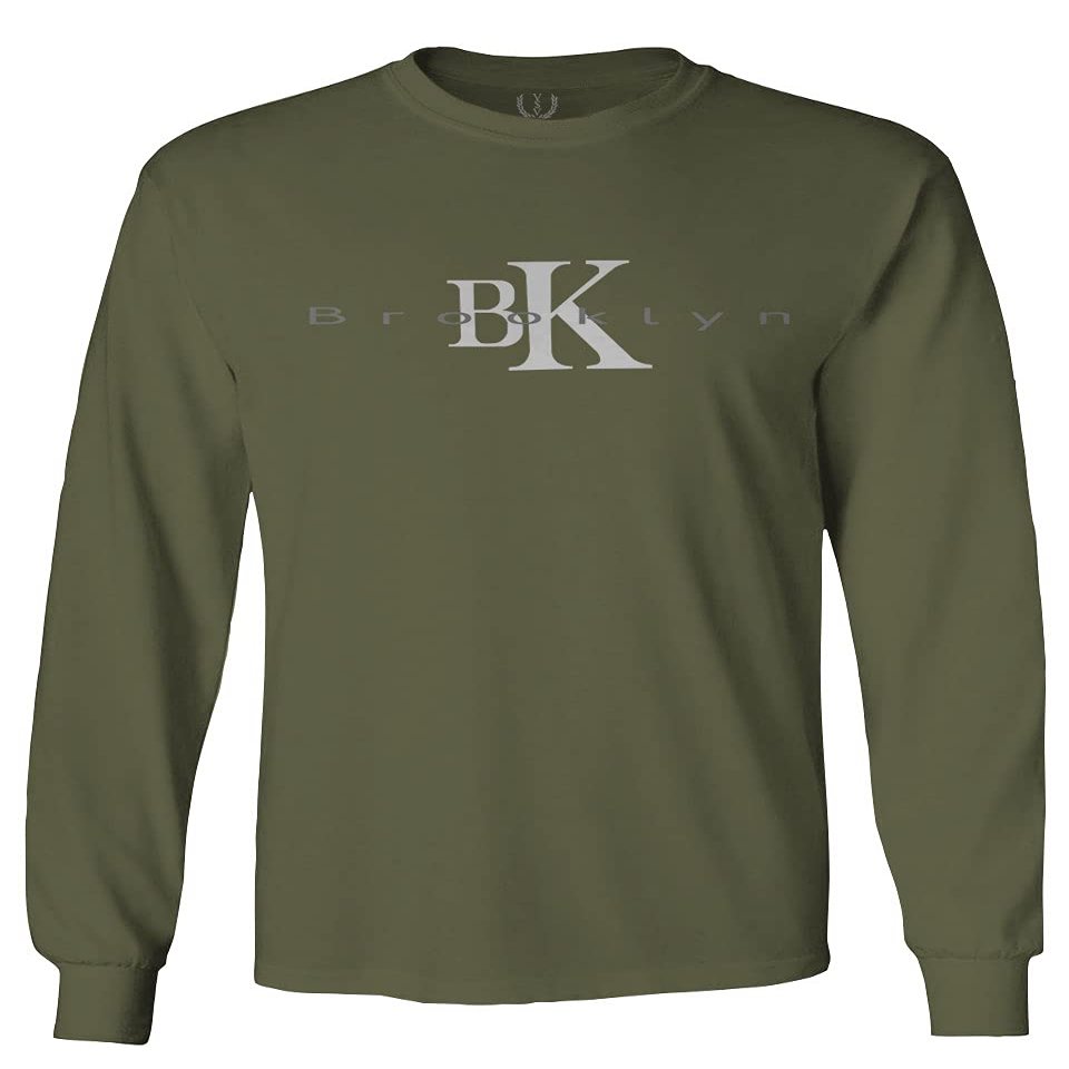 0407. Street Wear BK Brooklyn NY NYC New York Fonts Men's Long Sleeve t Shirt (Olive, X-Large)